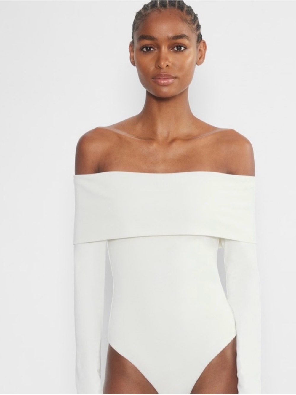 Aritzia Off-Shoulder Long Sleeve White Bodysuit